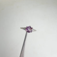 Load and play video in Gallery viewer, 6 mm. Hexagon Cut Purple Brazilian Amethyst with Cz Accents Ring
