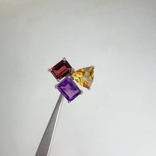 Load and play video in Gallery viewer, 7 x 9 mm. Octagon Cut Purple Brazilian Amethyst, Garnet and Citrine Cluster Ring
