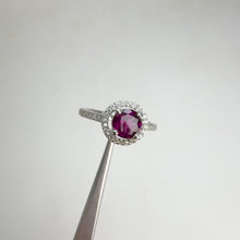 Load and play video in Gallery viewer, 6 mm. Round Cut Purple African Rhodolite Garnet with Cz Halo Ring
