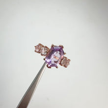 Load and play video in Gallery viewer, Handmade 8 x 12 mm. Hexagon Cut Purple Brazilian Amethyst and Rose Quartz Cluster Ring
