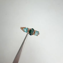 Load and play video in Gallery viewer, 4 x 6 mm. Oval Cut Blue Green Thai Sapphire and Apatite Trilogy Ring
