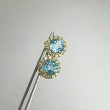 Load and play video in Gallery viewer, 8 mm. Round Cut Swiss Blue Brazilian Topaz with Cz Halo Earrings
