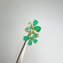 Load and play video in Gallery viewer, 6 x 8 mm. Pear Cut Green Botswana Agate and Peridot with Cz Accents Cluster Ring
