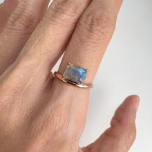 Load and play video in Gallery viewer, 6 x 8 mm. Octagon Cut Grey Madagascan Labradorite Ring
