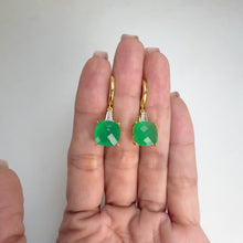 Load and play video in Gallery viewer, 10 mm. Cushion with Checkerboard Cut Green Botswana Agate with Cz Accents Drop Earrings

