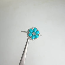 Load and play video in Gallery viewer, 3 x 4 mm. Pear Cabochon Blue American Turquoise with Cz Accents Ring
