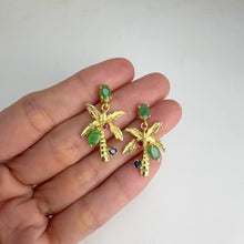 Load and play video in Gallery viewer, 4 x 6 mm. Oval Cut Green Brazilian Emerald with Ruby and Sapphire Accents Tree Drop Earrings
