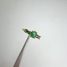 Load and play video in Gallery viewer, 4 x 6 mm. Oval Cut Green Zambian Emerald and Sapphire Cluster Ring
