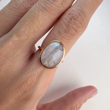 Load and play video in Gallery viewer, Handmade 13 x 16 mm. Freeform Rose Cut White Indian Moonstone Ring
