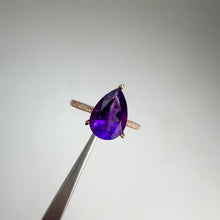 Load and play video in Gallery viewer, 8 x 12 mm. Pear Cut Purple Brazilian Amethyst with Cz Band Ring
