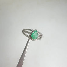 Load and play video in Gallery viewer, 5 x 7 mm. Pear Cut Green Zambian Emerald with Cz Halo Ring
