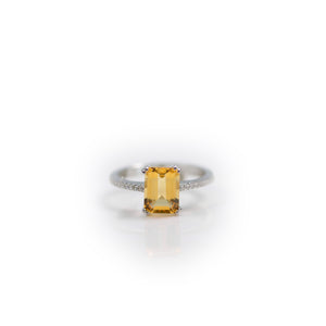 6 x 8 mm Octagon Cut Yellow Brazilian Citrine with Cz Band Ring