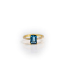 Load image into Gallery viewer, 6 x 8 mm. Octagon Cut London Blue Brazilian Topaz with Cz Band Ring
