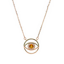 Load image into Gallery viewer, 5 mm Round Cut Yellow Brazilian Citrine with Cz Accents Eye Necklace

