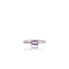 Load image into Gallery viewer, 4 x 6 mm Octagon Cut Purple Brazilian Amethyst with Cz Band Ring
