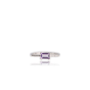 4 x 6 mm Octagon Cut Purple Brazilian Amethyst with Cz Band Ring