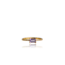 Load image into Gallery viewer, 4 x 6 mm Octagon Cut Purple Brazilian Amethyst with Cz Band Ring
