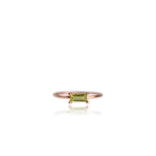 Load image into Gallery viewer, 3 x 6 mm. Baguette Cut Green Pakistani Peridot Ring
