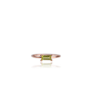 3 x 6 mm. Baguette Cut Green Pakistani Peridot Ring