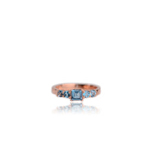 Load image into Gallery viewer, 4. 5 mm. Square Cut London Blue Brazilian Topaz and Sapphire Cluster Ring
