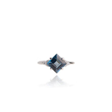 Load image into Gallery viewer, 7 mm. Square Cut London Blue Brazilian Topaz with Cz Accents Ring
