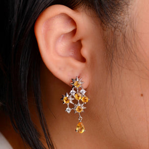 5 x 7 mm. Pear Cut Yellow Brazilian Citrine with Cz Accents Drop Earrings