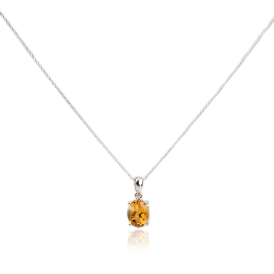 8 x 10 mm. Oval Cut Yellow Brazilian Citrine Pendant and Necklace