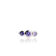 Load image into Gallery viewer, 5 mm. Round Cut Blue Violet Tanzanite Trilogy Ring
