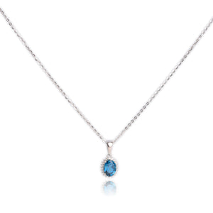 6 x 8 mm. Oval Cut London Blue Brazilian Topaz with Cz Accents Pendant and Necklace