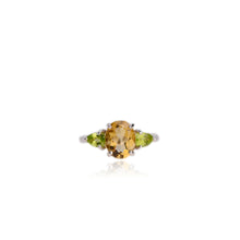 Load image into Gallery viewer, 8 x 10 mm. Oval Cut Yellow Brazilian Citrine and Peridot Trilogy Ring
