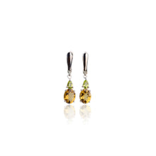 Load image into Gallery viewer, 8 x 10 mm. Oval Cut Light Yellow Brazilian Citrine and Peridot Drop Earrings
