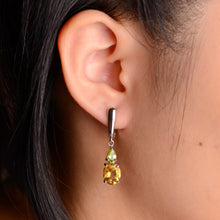 Load image into Gallery viewer, 8 x 10 mm. Oval Cut Light Yellow Brazilian Citrine and Peridot Drop Earrings
