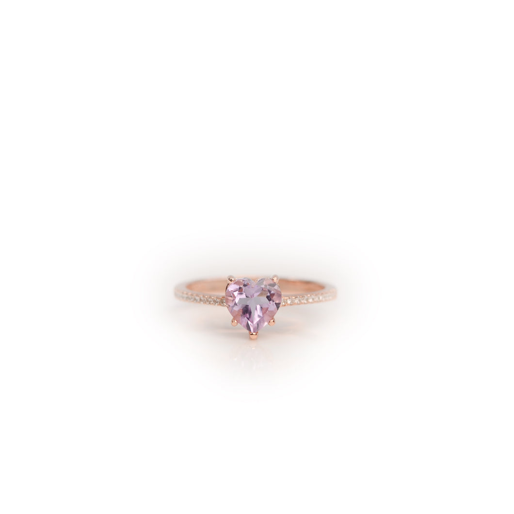 7 mm. Heart Cut Purple Pink Brazilian Amethyst with Cz Band Ring
