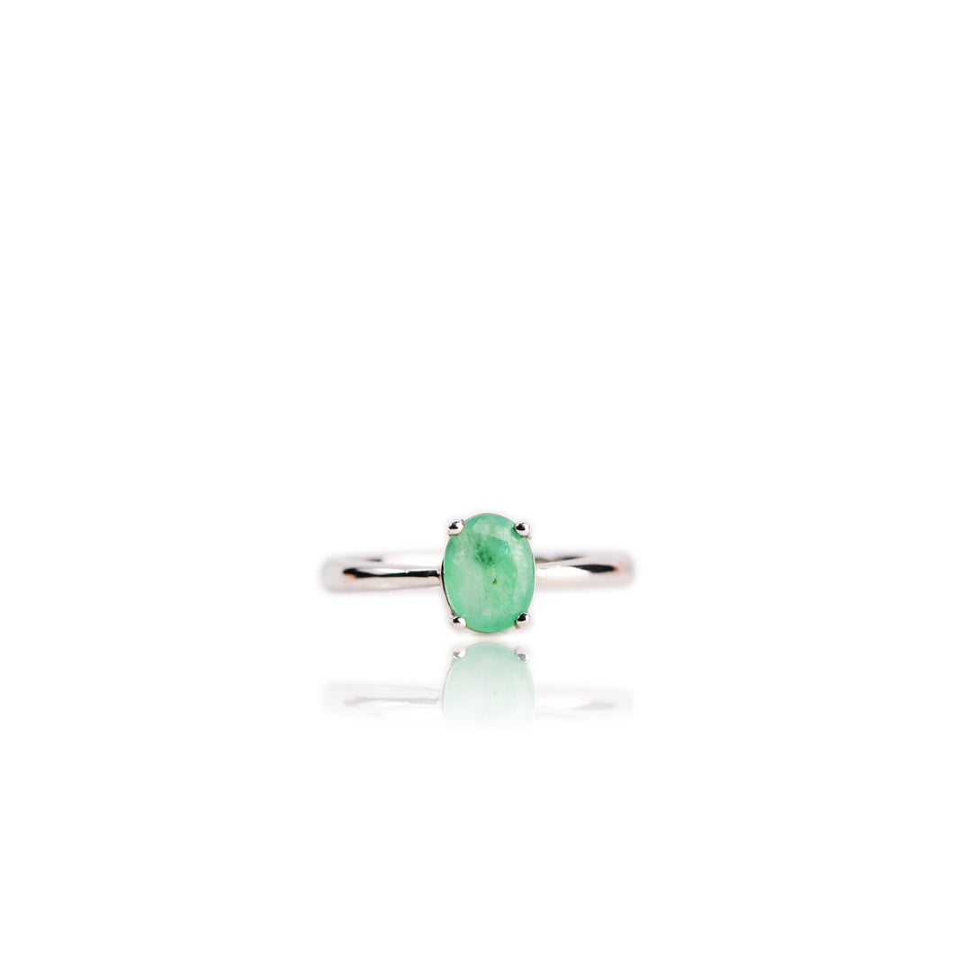 6 x 8 mm. Oval Cut Green Zambian Emerald Ring (Blemished)