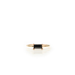 3 x 6 mm. Baguette Cut Black Thai Spinel Ring