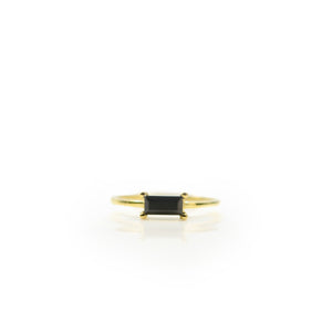 3 x 6 mm. Baguette Cut Black Thai Spinel Ring