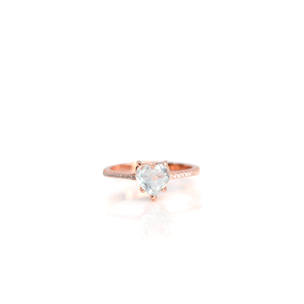 7 mm. Heart Cut Blue Brazilian Aquamarine with Cz Band Ring