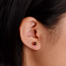 Load image into Gallery viewer, 5 mm. Round Cabochon Purple African Rhodolite Garnet Earrings
