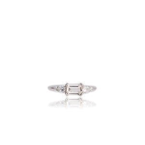 4 x 6 mm. Octagon Cut White Brazilian Topaz with Cz Accents Ring