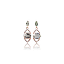 Load image into Gallery viewer, 8 x 10 mm. Oval Cut Green Brazilian Amethyst and Tourmaline with Cz Accents Drop Earrings (Blemished)
