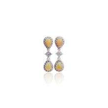 Load image into Gallery viewer, 5 x 7 mm. Pear Cabochon Multi-coloured Ethiopian Opal with Cz Halo Drop Earrings

