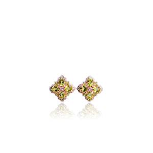 4 x 5 mm. Oval Cut Green Pakistani Peridot with Cz Accents Cluster Earrings