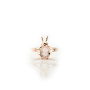 6 x 8 mm. Oval Cut Pink African Rose Quartz Bunny Ring
