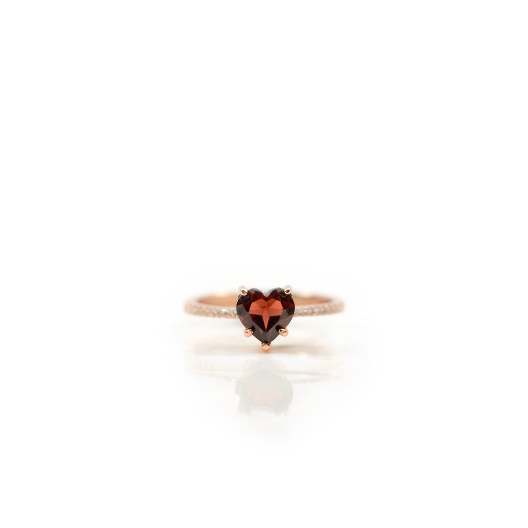 7 mm. Heart Cut Red African Garnet with Cz Band Ring