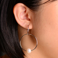 Load image into Gallery viewer, 9 mm. White Freshwater Pearl Hoop Earrings
