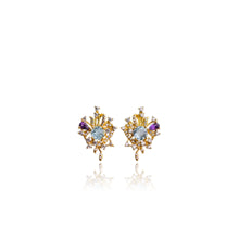 Load image into Gallery viewer, 6 mm. Round Cut Sky Blue Brazilian Topaz and Amethyst with Cz Accents Earrings
