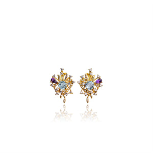 6 mm. Round Cut Sky Blue Brazilian Topaz and Amethyst with Cz Accents Earrings
