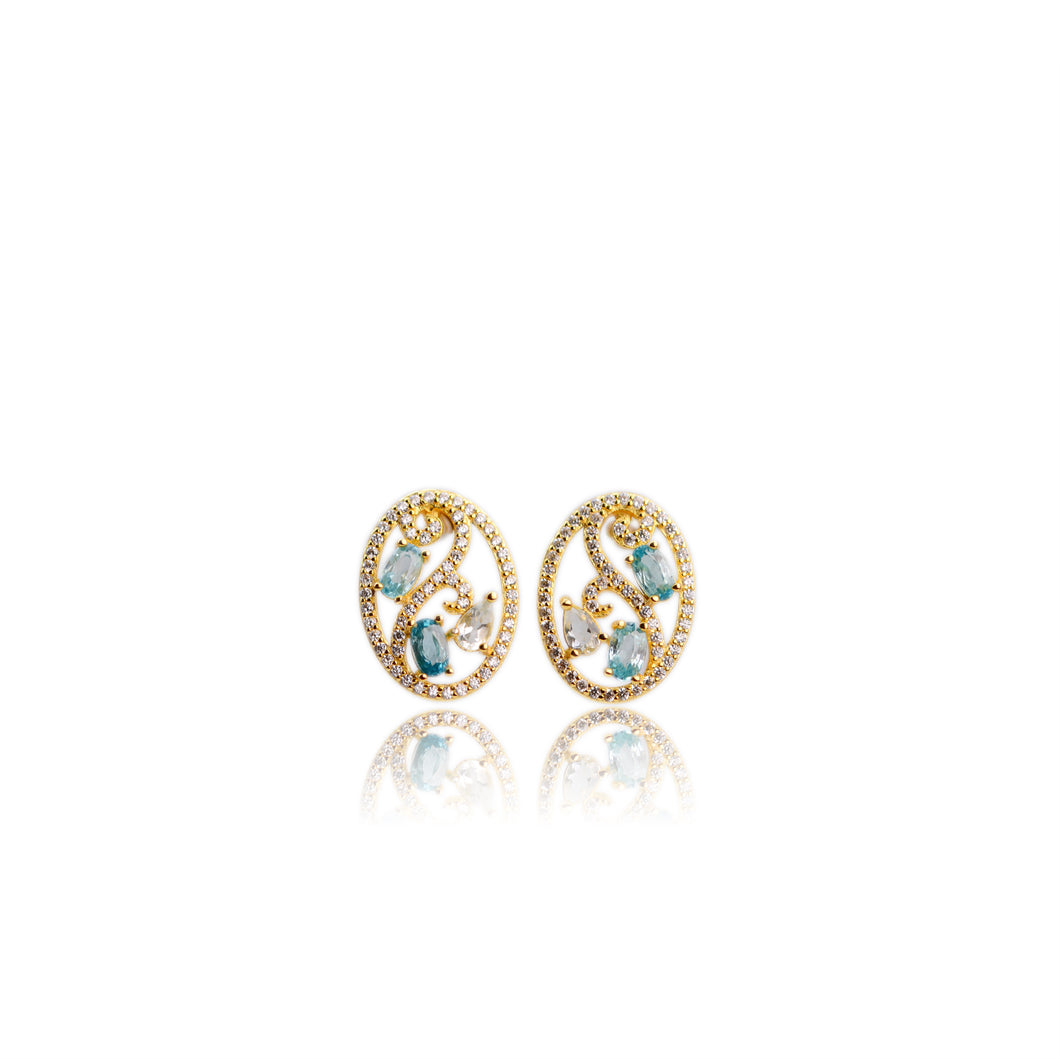 3 x 5 mm. Oval Cut Blue Cambodian Zircon and Topaz with Cz Accents Earrings