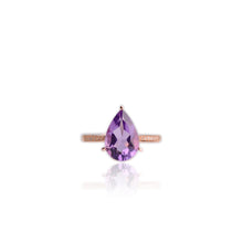 Load image into Gallery viewer, 8 x 12 mm. Pear Cut Purple Brazilian Amethyst with Cz Band Ring
