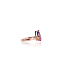 Load image into Gallery viewer, 8 x 12 mm. Pear Cut Purple Brazilian Amethyst with Cz Band Ring
